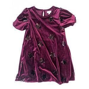 Cat & Jack Girls Velvet Sequin Star Dress Burgundy Short Sleeve Size M 8